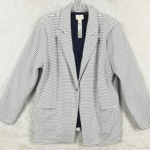 Chico's White & Navy Striped Open-Front Boyfriend Blazer 20/22 Plus Size